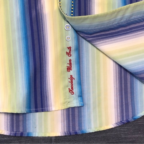 Robert Graham Embroidered Striped Flip Cuff Button Front Shirt Size S - Picture 5 of 16